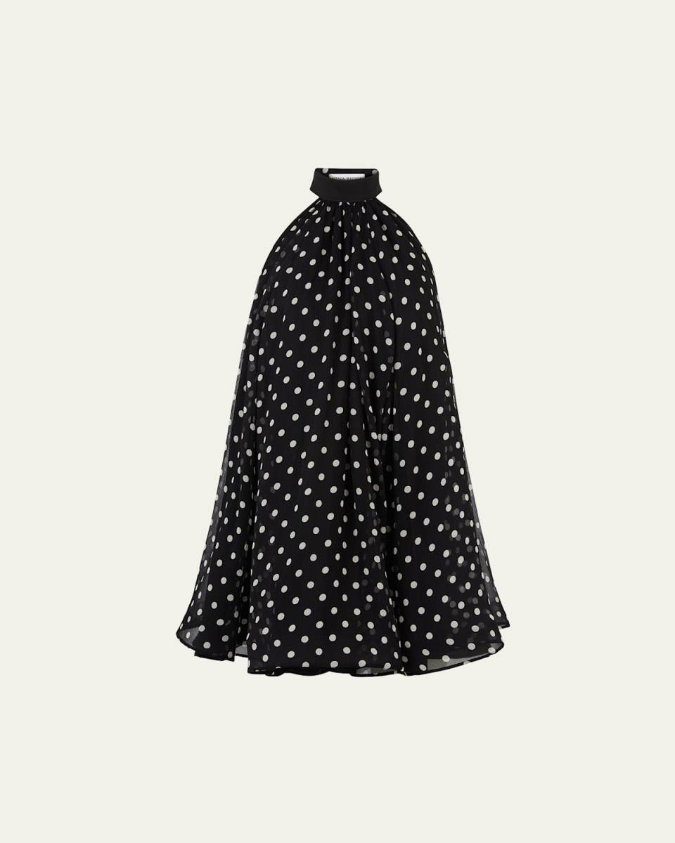 Chiffon Polka Dot Halterneck Mini Dress